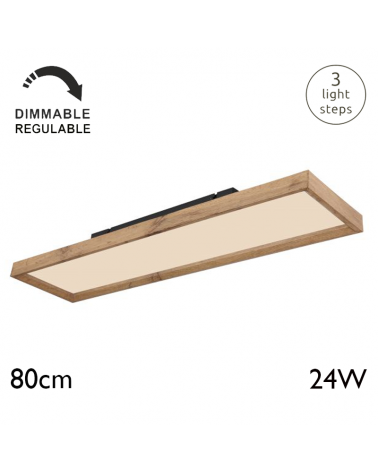 Plafón LED techo 80cm de metal y madera acabado blanco y madera 24W REGULABLE