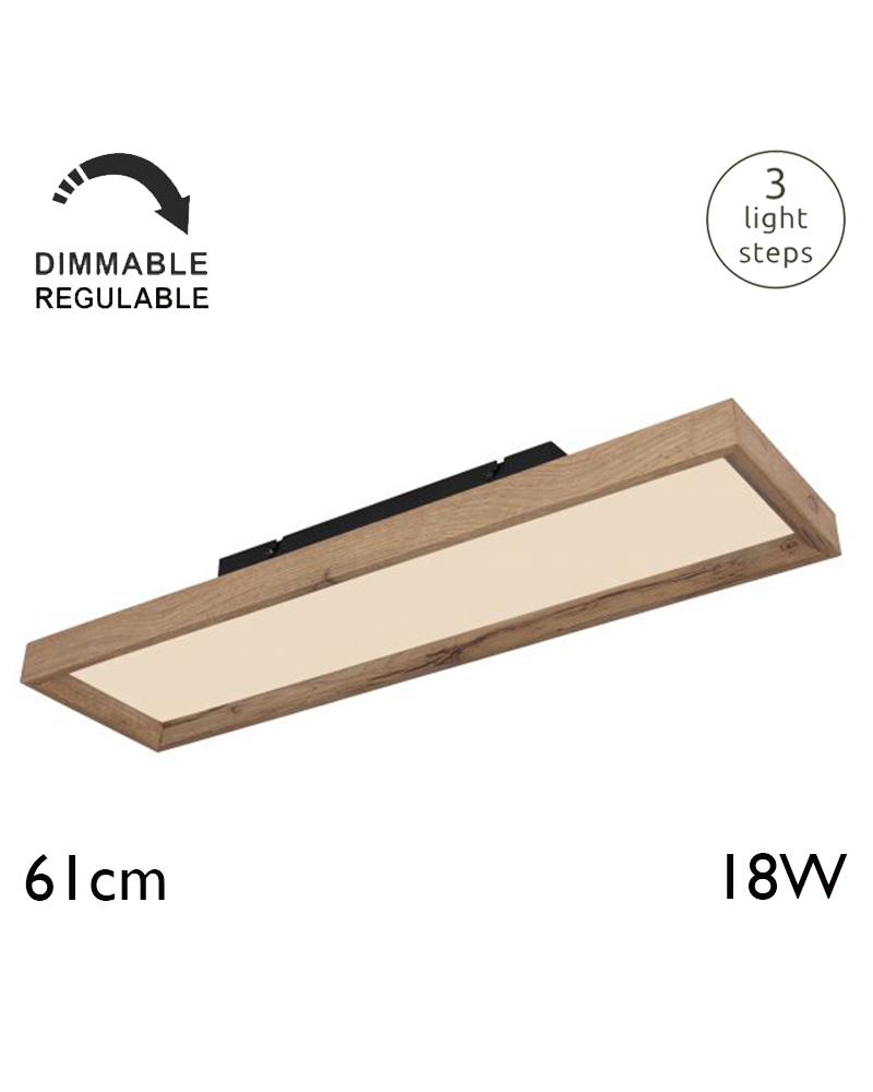 Plafón LED techo 61cm de metal y madera acabado blanco y madera 18W REGULABLE