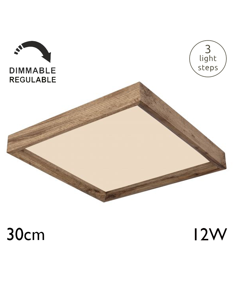LED ceiling lamp 30cm made of metal and wood, white and wood finish, 12W DIMMABLE