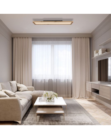 LED ceiling lamp 80cm made of metal and wood white and wood finish 24W DIMMABLE