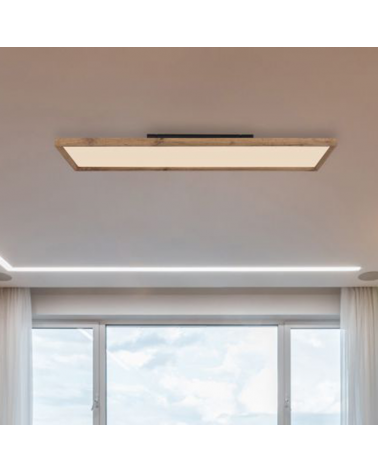 LED ceiling lamp 120cm made of metal and wood white and wood finish 36W CCT Switch 2700K/4500K/6500K
