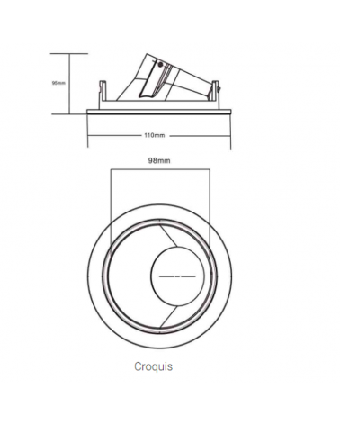 Round recessed aluminum ring 11cm GU10 matt black 45º