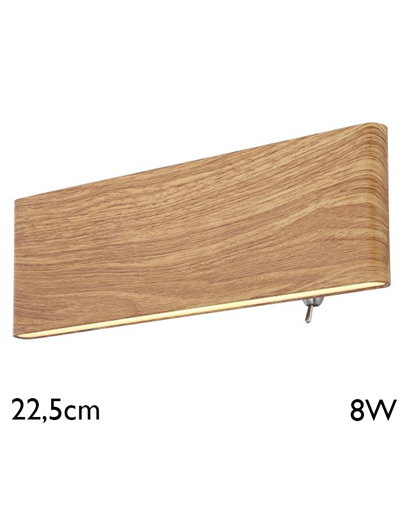 Aplique LED luz inferior y superior acabado madera 22,5cm de ancho 8W 3000K