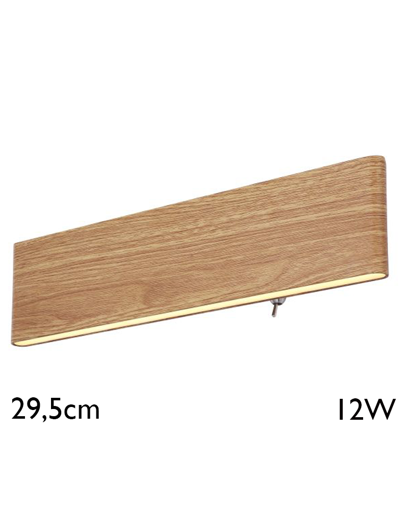 Aplique LED luz inferior y superior acabado madera 29,5cm de ancho 12W 3000K