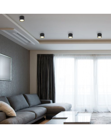 Foco cilindro LED 11,3cm de diámetro de metal acabado negro 12W 3000K 980Lm