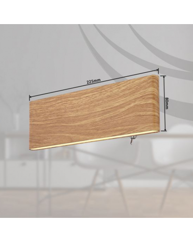 Aplique LED luz inferior y superior acabado madera 22,5cm de ancho 8W 3000K