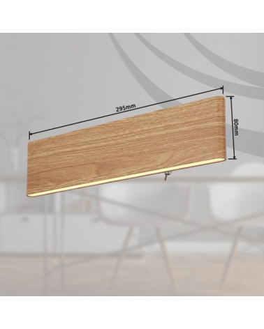 Aplique LED luz inferior y superior acabado madera 29,5cm de ancho 12W 3000K