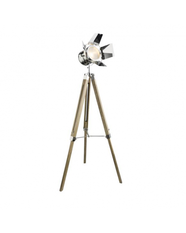 Tripod floor lamp up to 140cm high in wood and chrome E14 25W