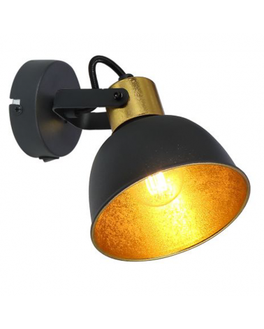 Wall lamp 14cm in black metal with golden lampshade interior 25W E14