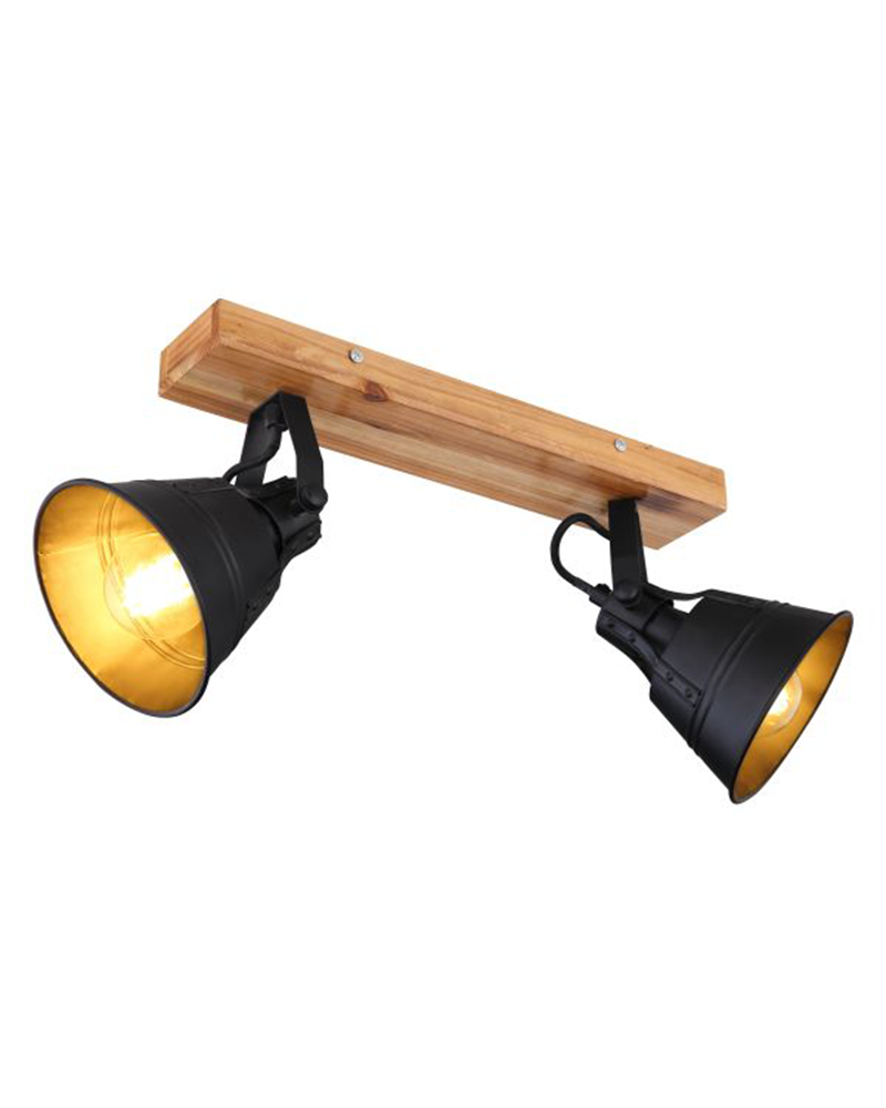 Regleta 2 focos 38cm en metal y madera acabado negro E27 60W