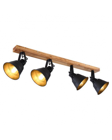 Regleta 4 focos 82cm en metal y madera acabado negro E27 60W