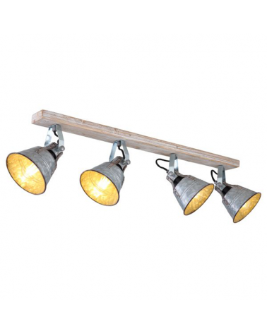 Regleta 4 focos 82cm en metal y madera acabado zinc E27 60W
