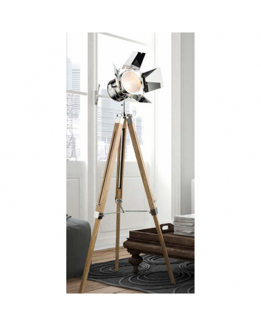 Lámpara de pie trípode hasta 140cm de altura de madera y cromo E14 25W