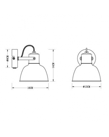 Wall lamp 14cm in black metal with golden lampshade interior 25W E14