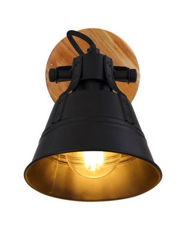 Wall lamp 18cm in metal and wood black finish E27 60W