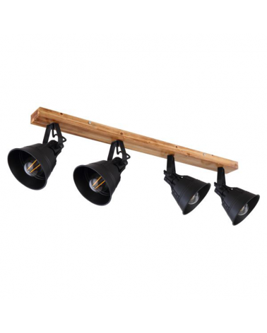 Regleta 4 focos 82cm en metal y madera acabado negro E27 60W