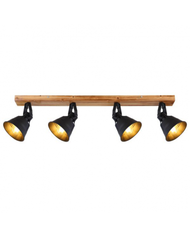 82cm 4-spotlight strip in metal and wood black finish E27 60W