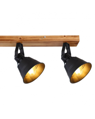 Regleta 4 focos 82cm en metal y madera acabado negro E27 60W