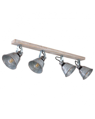 Regleta 4 focos 82cm en metal y madera acabado zinc E27 60W