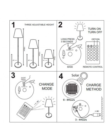 Lampara de pie solar RGBW con altura regulable 70-150cm con mando a distancia