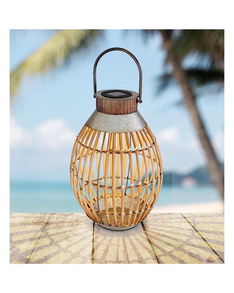 Solar table or foot lamp bamboo and metal grille 38cm