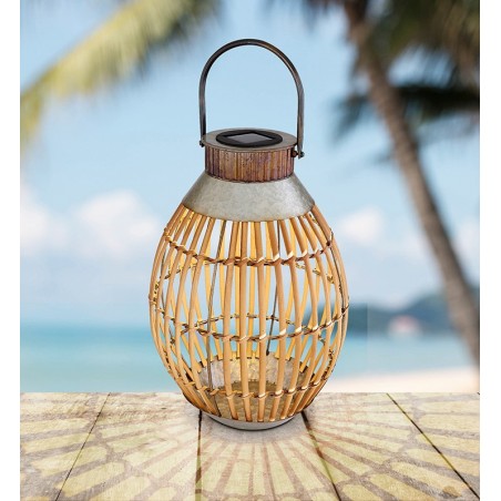 Solar table or foot lamp bamboo and metal grille 38cm
