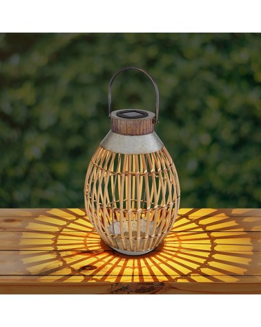 Lampara de mesa o pie solar reja bambu y metal 38cm