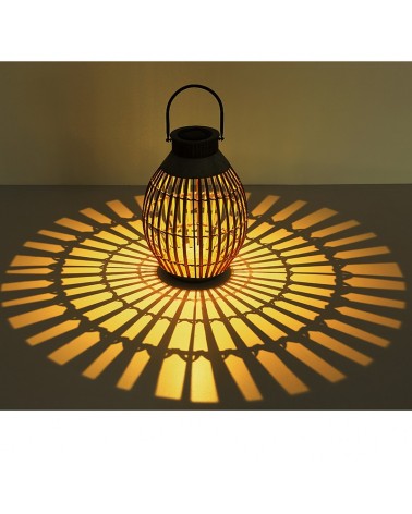 Lampara de mesa o pie solar reja bambu y metal 38cm