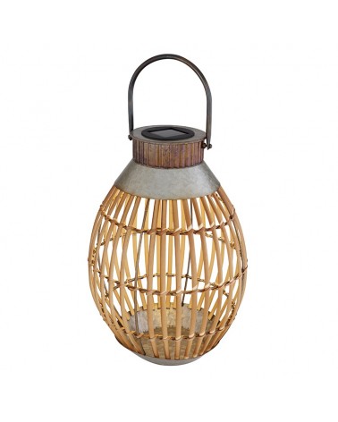 Lampara de mesa o pie solar reja bambu y metal 38cm