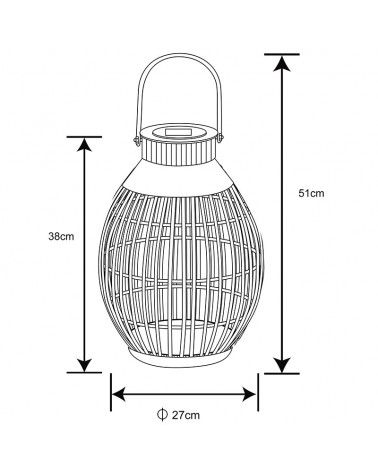 Lampara de mesa o pie solar reja bambu y metal 38cm
