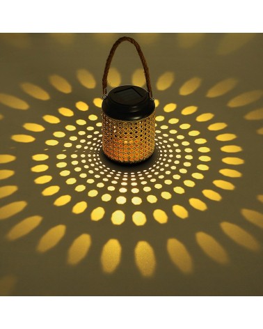 Plastic solar lantern optical imitation bamboo grid small cannage 16cm rope handle