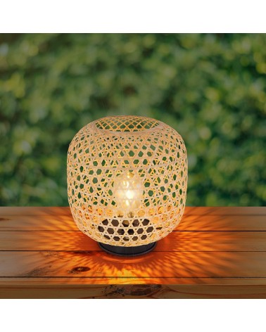 Lámpara de mesa solar rejilla bambú cannage 27cm base negra