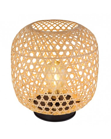 Solar table lamp bamboo cannage grid 27cm black base