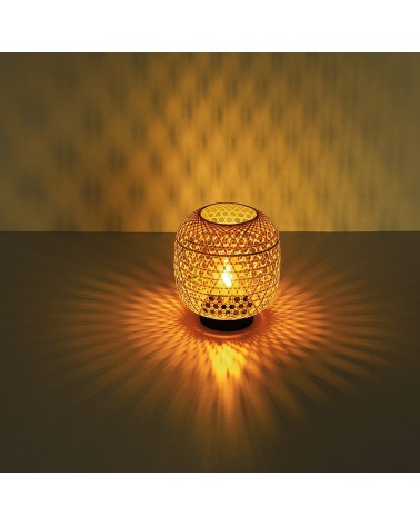 Solar table lamp bamboo cannage grid 27cm black base