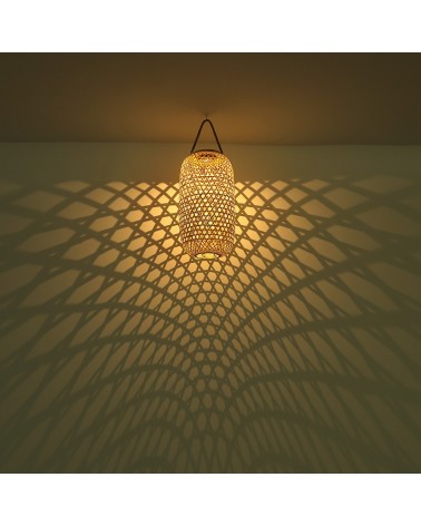 Solar hanging lamp bamboo cannage grid 41.5cm