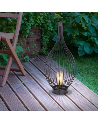 Solar lantern or floor lamp for table black metal cage with plastic bulb LED 57cm