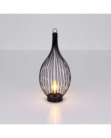 Farol o lámpara de pie solar de mesa jaula metal negro con bombilla de plastico LED 57cm