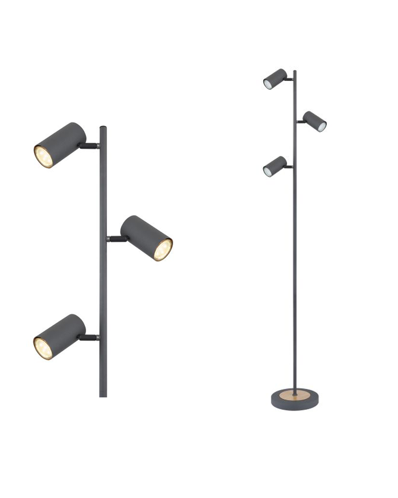 Floor lamp with 3 spotlights 154cm high in metal GU10 5W