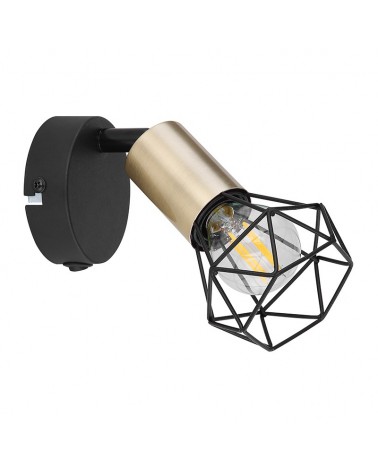 Vintage wall lamp 12.5cm in brass-finish metal, shade and matt black base, metal structure E14 40W