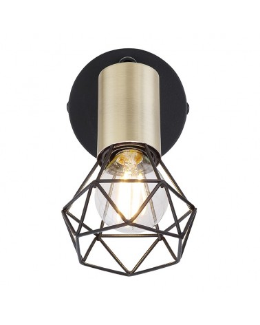 Aplique pared vintage 12,5cm en metal acabado latón pantalla y base negro mate estructura metal E14 40W