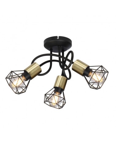 Vintage 38cm industrial ceiling lamp with 3 tangled oscillating spotlights in brass and matt black finish 3xE14 40W