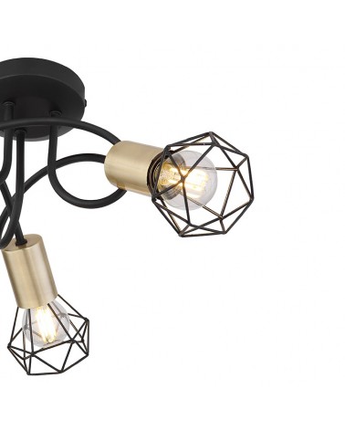 Vintage 38cm industrial ceiling lamp with 3 tangled oscillating spotlights in brass and matt black finish 3xE14 40W