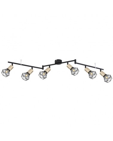 Flexible strip with brass and matt black finish 188cm, 3 three sections with 6 oscillating spotlights 6xE14 40W