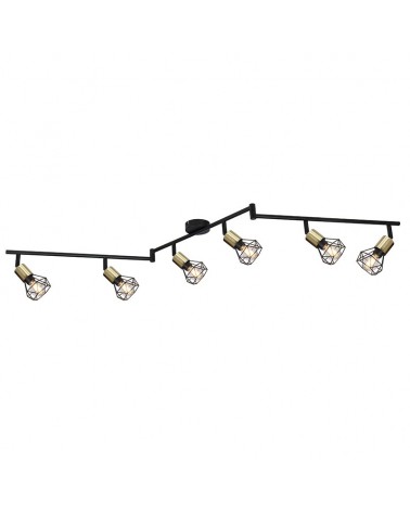 Flexible strip with brass and matt black finish 188cm, 3 three sections with 6 oscillating spotlights 6xE14 40W