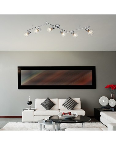Flexible strip chrome finish 145cm of 3 three sections with 6 oscillating spotlights 6xE14 40W
