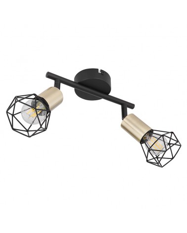 Regleta de techo vintage industrial con 2 focos oscilantes acabado portalamparas laton y base negro mate 2xE14 40W