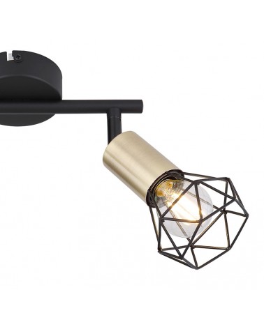 Regleta de techo vintage industrial con 2 focos oscilantes acabado portalamparas laton y base negro mate 2xE14 40W