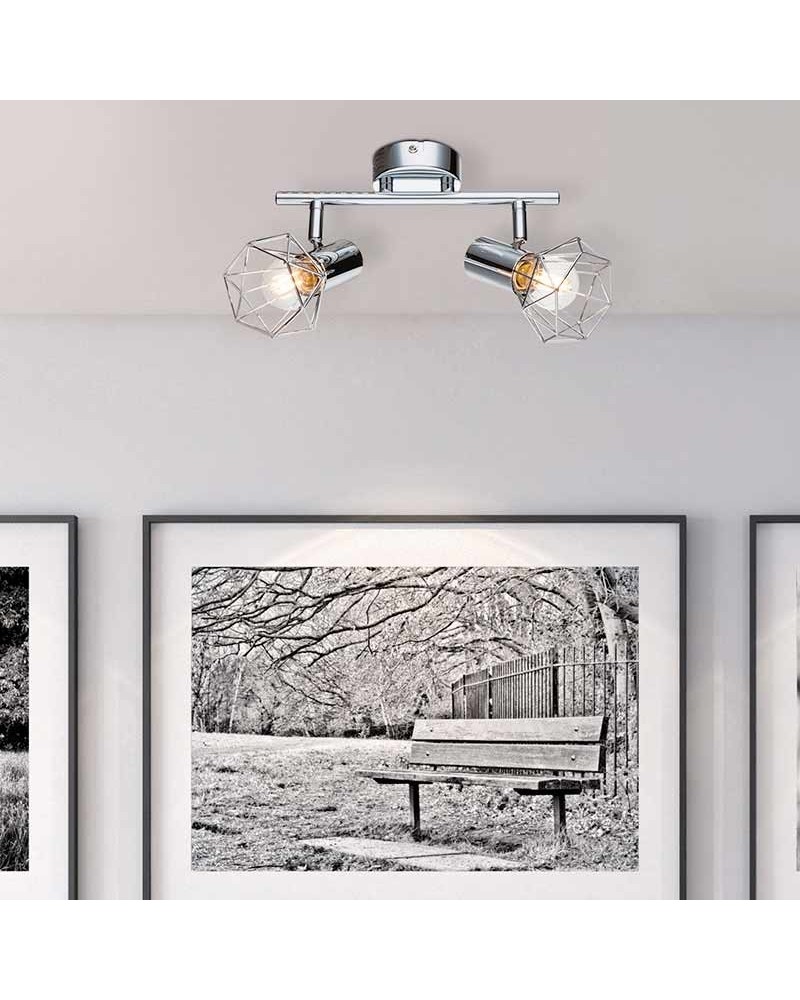 Industrial vintage ceiling strip with 2 oscillating spotlights chrome finish 2xE14 40W