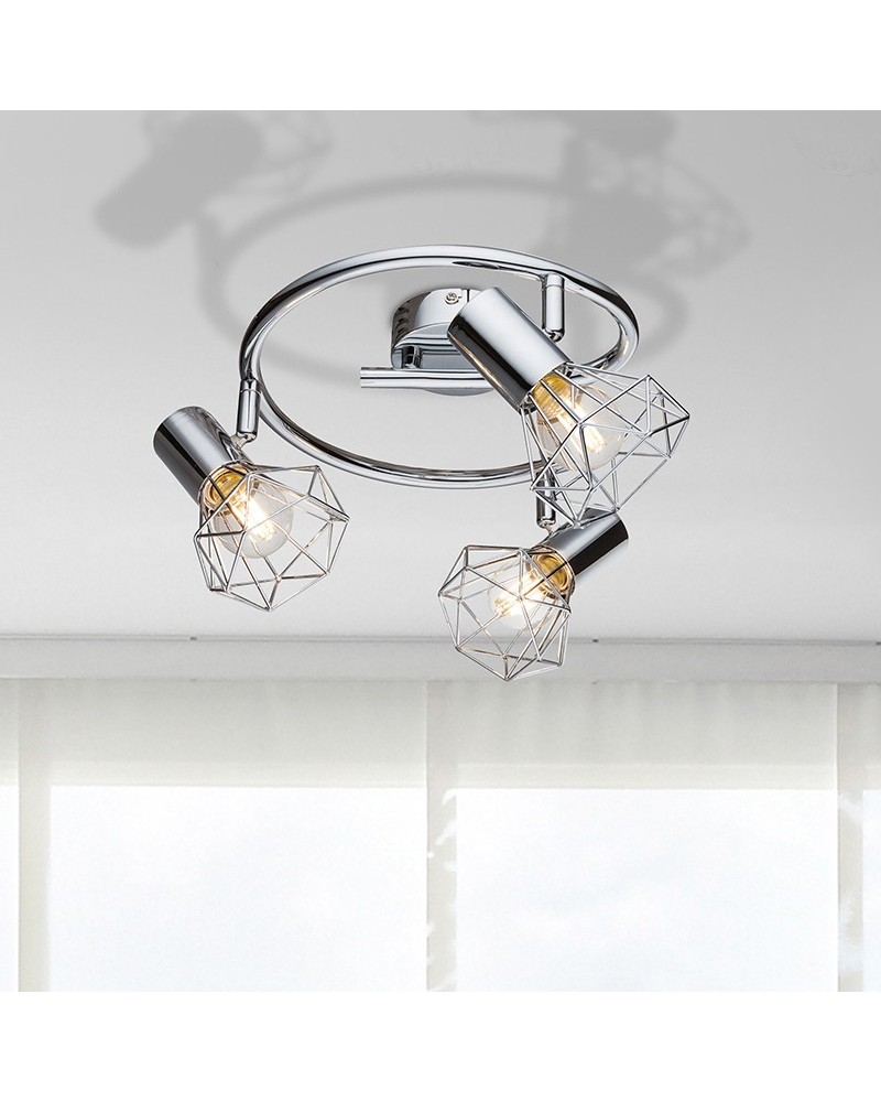 Industrial vintage circular ceiling lamp 23 cm with 3 oscillating spotlights chrome finish 3xE14 40W