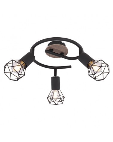 Circular ceiling lamp 23 cm vintage industrial with 3 oscillating spotlights black finish lampholder wood base 3xE14 40W